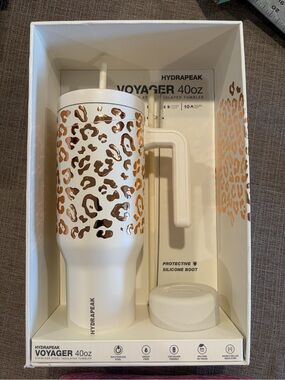 Hydrapeak Voyager 40oz White Tumbler with Rose Gold Leopard Print